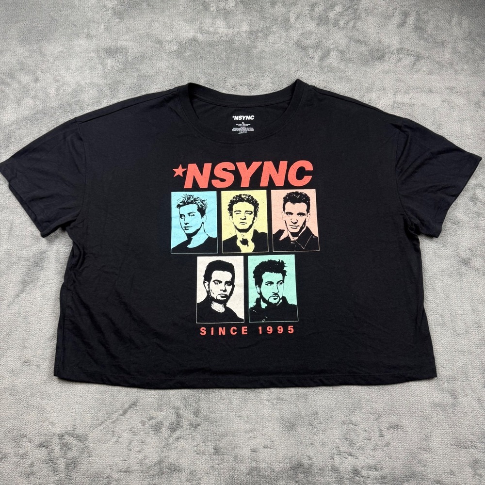 NSYNC Graphic Crop Top Shirt XL Black Short Sleeve Band Tee Since 1995